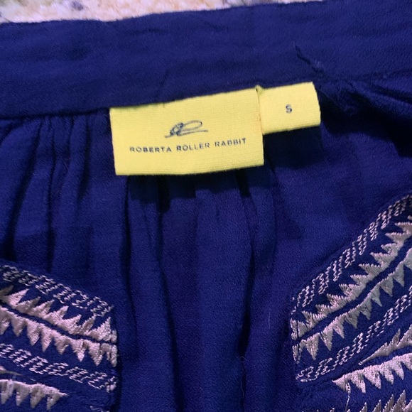 Roberta Roller Rabbit Blue and Gold Embroidered Tunic Top Small - Picture 3 of 6